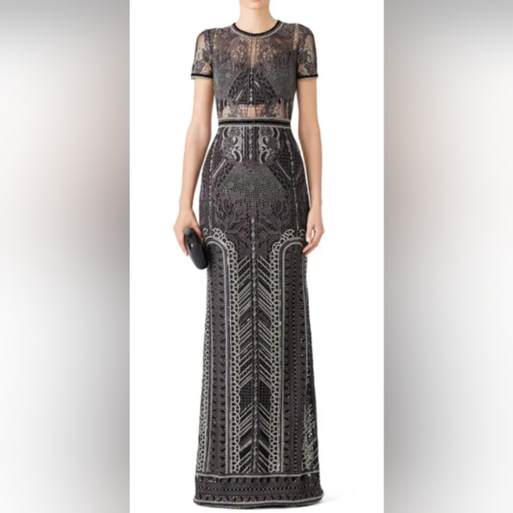 Notte Marchesa Black Silver Embroidered Formal Gown